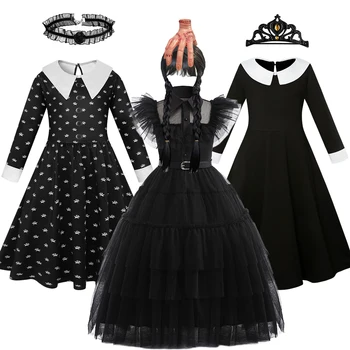 Filmul de miercuri Addams Cosplay Costum pentru Fete Tul Rochie Neagră 2023 Petrecere de Halloween Haine Copil Fete Carnaval Rochie 3-12 ani