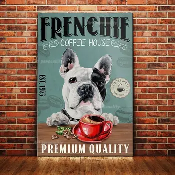 Bulldog francez de Cafea Club Câini Metal Sign Amuzant cartofi Prajiti Tin Poster Decor Acasă Bara de Perete de Arta Pictura Iubitor de Câine Poster decor -2