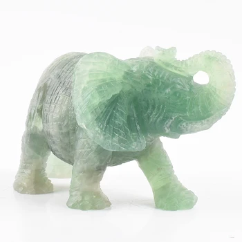 4 Inch Elefant Mare Figurine In Miniatura Mână Sculptate Natural Fluorit Animal Statuie De Cristal De Vindecare Acasă Ornamente Accesorii