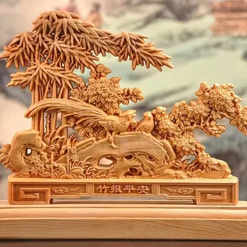 Lemn bun venit pasăre bambus ziarul de siguranță decor ornamente din lemn Masiv sculptură Acasă living, desktop decor de arta