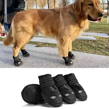 4buc Câine de Companie Pantofi de Cauciuc Cu Reflexie Curea Confortabil Respirabil rezistent la Uzura Boot Laba Protector