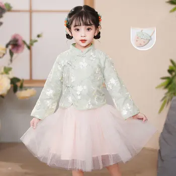 Copii Fete Rochie de Printesa Hanfu 2023 Moda Toamna Primavara Copil ziua de nastere Fata rochie de Petrecere Chineză stil Elegant Costum Copii