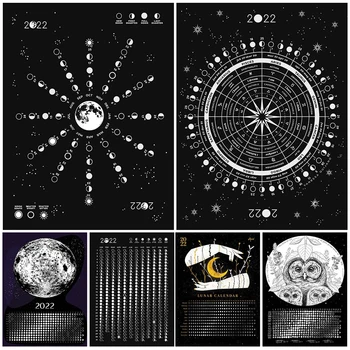Zodiac Luna Faza Graficul Roata Arta De Perete Panza Pictura 2022 Luna Faza Lunar Calendar Poster Și Printuri De Decor Acasă Neînrămate