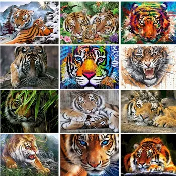 GATYZTORY 60x75cm Pictura De Numere Pentru Adulți Copii Fara rama Vopsea De Numărul de Animale de Pădure Imagini de Tigru Art Decor Acasă
