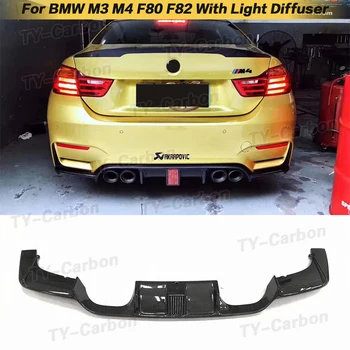 Real Fibra de Carbon Auto Bara Spate Difuzor de Buze Cu Lampa de Lumina Pentru BMW M3 F80 82 M4 2015-2020 Spoiler Protector