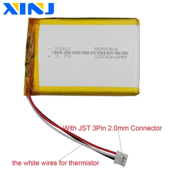 3.7 V 2000mAh 7.4 Wh 505068 JST 3Pin 2.0 mm Termistor NTC 3 Fire Li Acumulator Lipo Mobil Pentru GPS Bluetooth Difuzor de Lumină LED DashCam