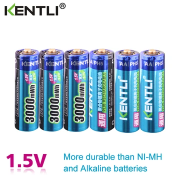 KENTLI 6 buc/pachet Mare Capacitate de transport gratuit baterii litiu-ion 3000mWh 1.5 V baterie litiu-polimer reîncărcabilă baterie AA