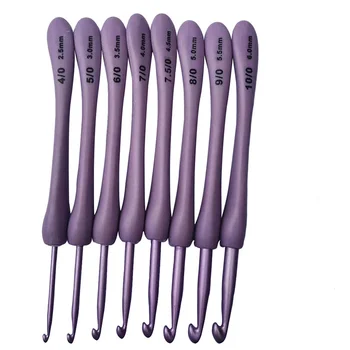 8PCS Moda Violet croșete Setați Mâner de Plastic Ace de Tricotat Pentru Pălării, Pulovere, Șosete, Eșarfe Țesut