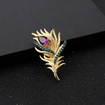 brand autentic de Lux bijuterii reale Phoenix pene designer Naturale Ametist Pene design avansat S925 Argint Brosa h