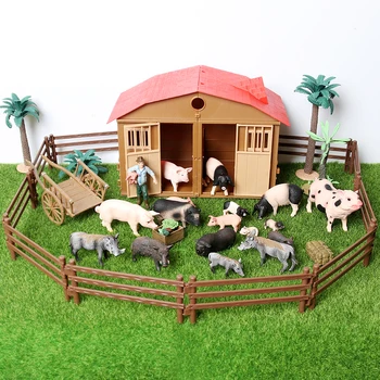 Simulate mistreț,Porc Animale de Fermă Cifre Playset cu Casa Hambar Gard model Educațional Figurine Jucarii Cadou Fpr Copii