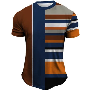 Vara Barbati Retro 3d Imprimate T-Shirt cu Dungi O de Gât cu Maneci Scurte T-Shirt de Moda Clasic Strada Tendință Umflat Plus Dimensiune de Sus