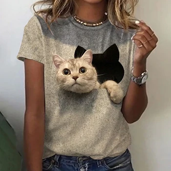 Moda pentru Femei T-shirt 3D Kawaii Cat de Imprimare Tricouri Topuri 2022 Noi Harujuku Animal Tricou Maneca Scurta Supradimensionate Vrac Femeie Haine