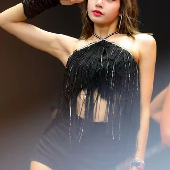 Kpop Lisa Coreean Spectacol De Dans Sexy Ciucure Strălucitoare Sling Vesta, Bluze Femei Haine Y2k Haine De Club, Petrecere De Femei Culturilor Sus