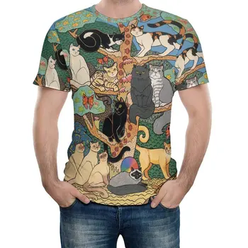 2023 Cat T-shirt pentru Bărbați Animal Print Short Sleeve Top 3D Casual, de Stradă pentru Bărbați Îmbrăcăminte de Epocă Plus Dimensiune T-shirt