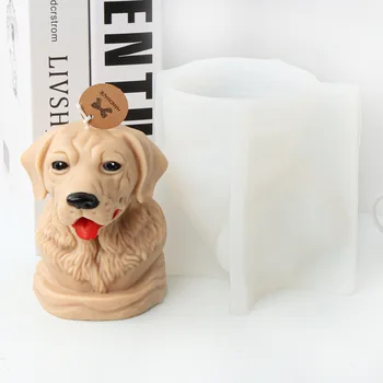 De aur cu Părul Cap de Câine Lumânare Mucegai Silicon Gips formă de Sculptură de Artă Aromoterapie Ipsos Acasă Decorare Mucegai Cadou Handmade