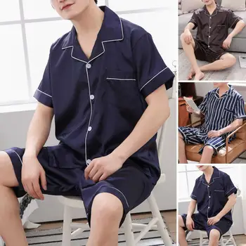 Nou la Bărbați Pijama Set de Turn-down Guler Buton de Închidere Mâneci Scurte Uscare Rapidă Barbati Summer Body Set de Pijama
