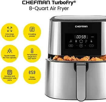 TurboFry® Touch Air Fryer, XL 8-Qt Mărimea Familiei, One-Touch de Control Digital Presetări, cartofi Prajiti, carne de Pui, Carne, Pește, Lipeasca