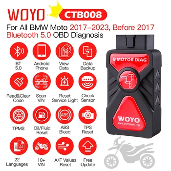 WOYO Pentru Toate modelele BMW Motocicleta Bluetooth 5.0 Telefon de Diagnosticare OBD2 Scanner, Citiți Cod Curat, Resetare interval de Service, ABS Sângera, Ulei