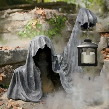 Teren Reaper cu Felinar Rășină Decorative Felinar Fantomă Sculptura Statuie Petrecere de Halloween de Sculptură în aer liber, Decoratiuni