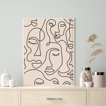 Singură Linie Cu Fața De Imprimare Poster Minimalist Femeie Fata De Un Desen Neutru Arta De Perete Panza Pictura Pentru Camera De Zi Decor Acasă