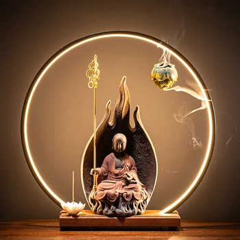 Zen Lampa Cerc Decor Bucată Dizang King cu Dharma Stick Ceramice Buddha Living Oraș Casă de Instalare Moale Artefact