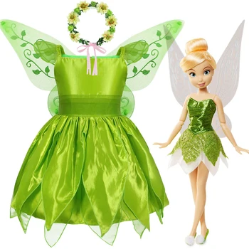 2022 FairyTinker Bell Fete Printesa de Halloween Cosplay Copilul Partidul Verde Floare Zână pentru Copii Costum de Aripi de Fluture Set
