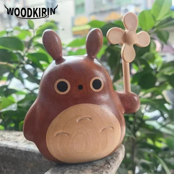 Lemn Totoro Moară de vânt Figurina Animal Pur Sculptură Mână de Start Drăguț Camera de zi, Decorare Auto Cel mai bun cadou pentru copii