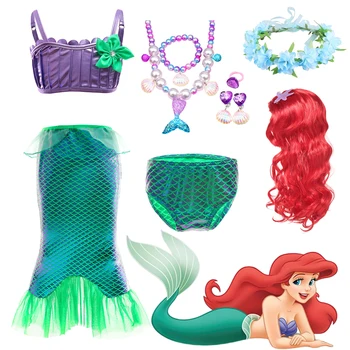 Disney Mica Sirena Ariel Printesa Costum Copii Haine De Plaja Bikini De Costume De Baie Fete Cosplay Petrecerea De Ziua Coada De Sirena Rochie